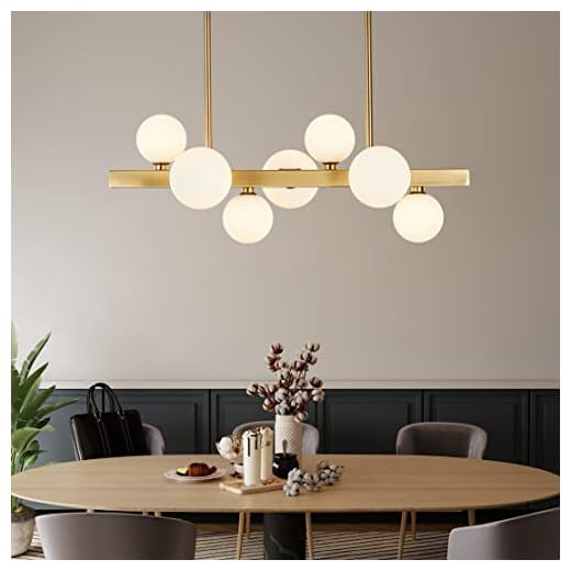 BOKT Modern Gold Chandelier 7-Lights Frosted Glass Globe Pendant Light Kitchen Island Linear Hanging Lighting Fixtures for Living Room Bedroom Dining Room Corridor