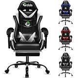 Czlolo Gaming Chair with Footrest Racing Style Lumbar Support Massager Video Game Chair with Metal Legs, High Back Reclining Gamer Chair with Headrest, 360° Swivel Office Computer Desk Chair (White)