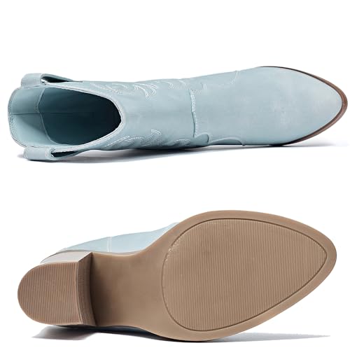 Women's Mid Calf Western Boots Pointed Toe Cowboy Boots Chunky Pump Heel Cowgirl Boots.4