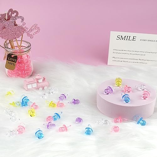 Image of 150 Mini Pacifiers for Baby Shower Game(5 Color), 0.86 Inch Plastic Pacifiers for Baby Shower, Gender Reveal Party Favors Table Decoration, Multicolor