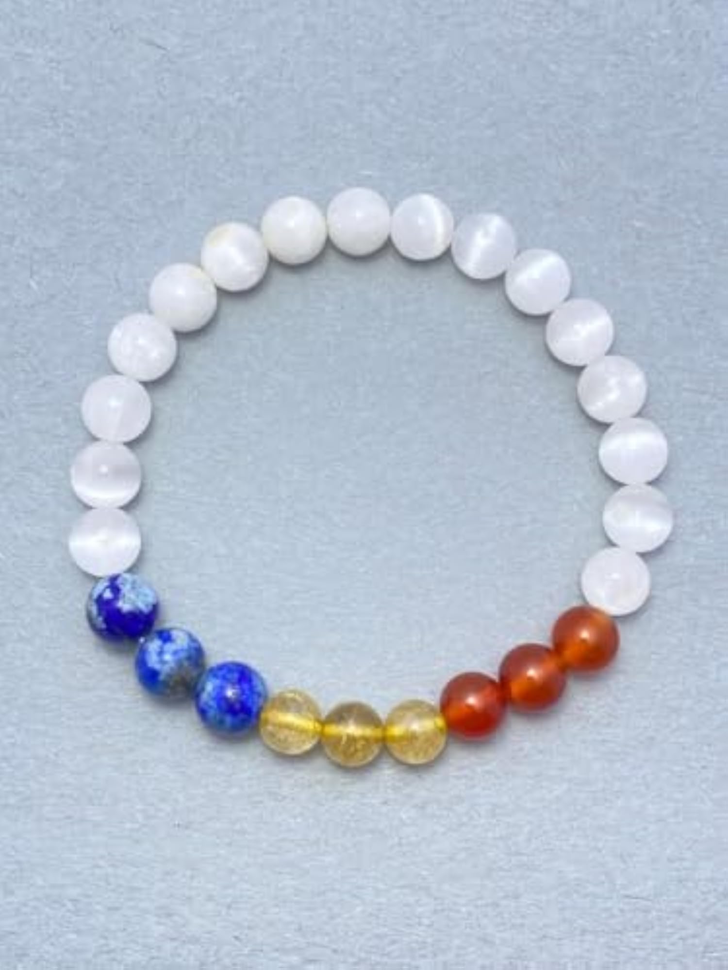 Natural Selenite, Lapis Lazuli & Rutile 8mm Round Bead Stretchable Bracelet