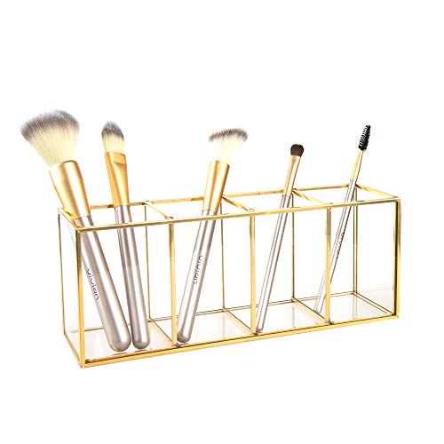 Feyarl - Soporte para pinceles de maquillaje (cristal), color dorado