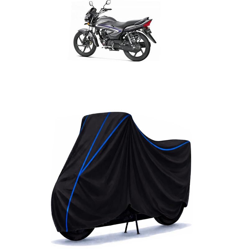 Image of Shine Drum Bike Cover Water Resistant Universal Motorcycle Rain | Heavy Duty UV Protection, Dust, Scratch Indoor Outdoor All Weather with Black Blue Piping Elastic