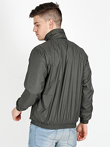 Image of OJASS Men OJASS Jacket for Men,Lightweight & Wind-Resistant with Reflective Bike Jacket for Man High Neck Relaxed Fit-Stylish Windbreaker for Outdoor & Biking Black With Grey