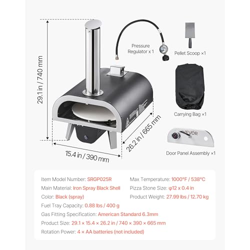 Image of VEVOR Dual Fuel Outdoor Pizza Oven, 12 inch Auto-Rotating Propane & Wood Pellet Pizza Ovens, Multi-Fuel Pizza Maker with Electric Rotation System & Thermometer, for Outside Patio Camping & Backyard