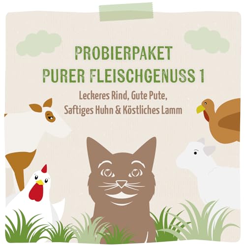 MjAMjAM - Premium Nassfutter für Katzen - Probierpaket Purer Fleischgenuss 1 125g, 12er Pack (12 x 125g), naturbelassen mit extra viel Fleisch