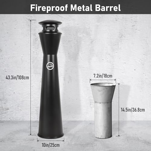 Image of Trash Ash Receptacle Outdoor with Removable Inner Barrel, Standing Trash Can, 43.3 inch Height, Movable Ash Bin Container for Home Outside Pool Backyard Office Hotel