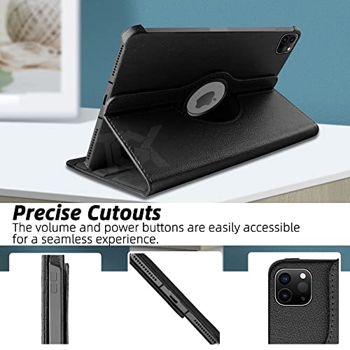 TGK 360 Degree Rotating Leather Smart Rotary Swivel Stand Case Cover for iPad Pro 11 inch 2022 4th Generation (Black)
