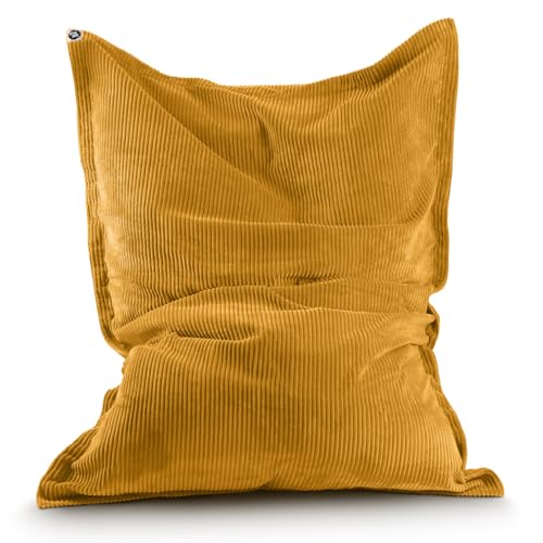 Lumaland Puf clásico XXL de pana | Puf gigante XXL con estructura acanalada suave, ideal para sofá de pana y sillón interior, para salón, dormitorio y demás, 380 L, 140 x 180 cm