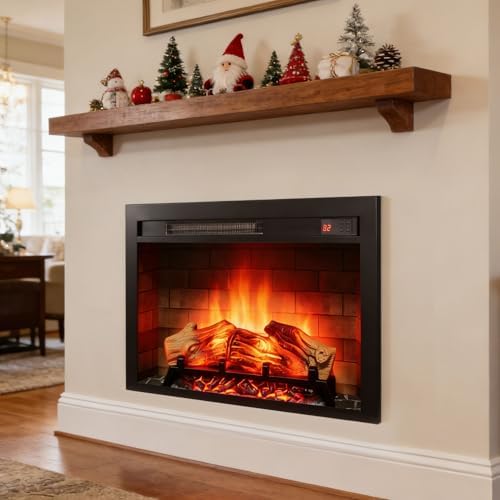 28" Electric Fireplace Insert, Realistic Flame & Log, Adjustable 8 Flame Colors, Thermostat, Fireplace Heater with Remote, Timer, 1400W(26 3/8" Wx20 H) - Thumbnail 4