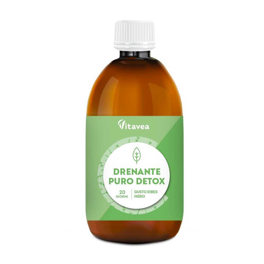 Drenante Detox Forte Diuretico con Tarassaco e Bardana - Drenante Cellulite 500 ml - Detox da Bere - Controllo Peso con 8 Piante Naturali - Gusto Ribes Nero - Vitavea
