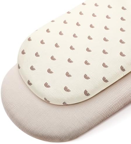 Spannbettlaken Beistellbett 90x50 cm, Musselin Stubenwagen Matratzenbezug | 100% Musselin Baumwolle, Atmungsaktiv Spannbettlaken für Babybett Beistellbett und Baby Stubenbett, 2er