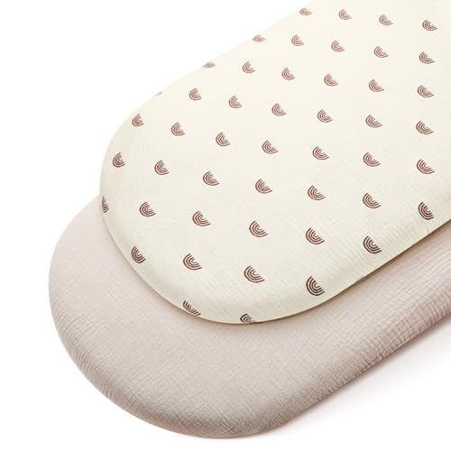 Peepeemax Musselin prześcieradło z gumką do łóżeczka dziecięcego, 90 x 55 cm, prześcieradło z gumką, do łóżeczka dziecięcego, 2 sztuki (Tęcza)
