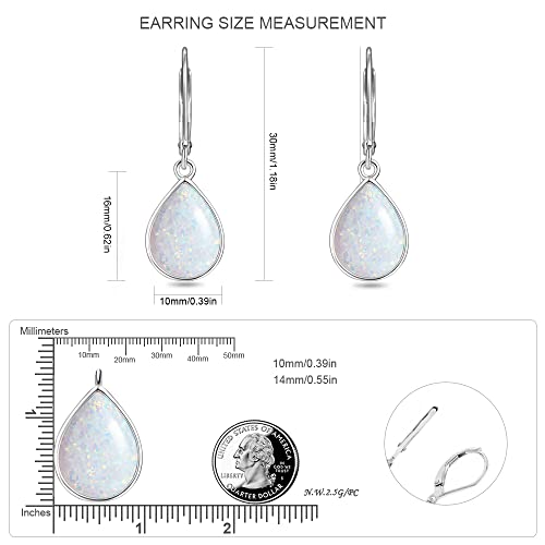 Dangle Earrings For Women White Opal: 925 Sterling Silver Leverback Earrings Opal Teardrop Created Drop Opal Earrings For Girls October Birthstone Opal Jewelry Mothers Day Gifts For Mom Valentines Christmas Birthday Jewelry Gifts For Wife Grandma Girlfriend #TOP4
