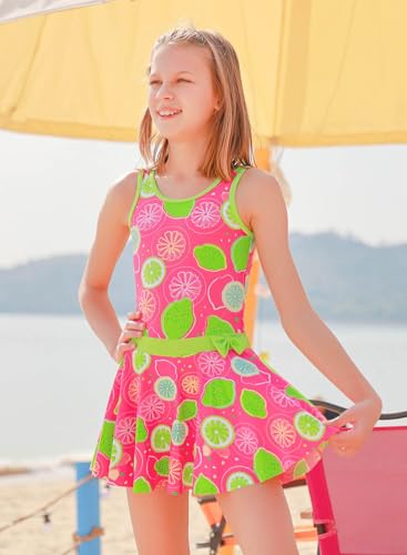 Image of Girls Swimsuit One Piece UPF 50+ Floral Skirted Bathing Suit Modest Beach Swim Dress 3-11 Years