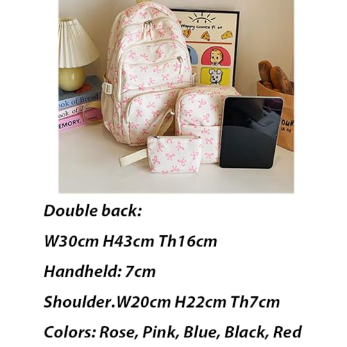 Bow Backpack For Women Coquette Aesthetic Nylon Rucksack, 3 Pcs Cute Kawaii Backpack Set, 2025 New Bow Backpack Bags Set(red)3