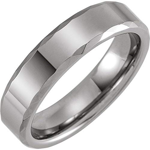 Solid Tungsten 6mm Faceted Beveled Edge Wedding Band Ring - Size 9.5 - SKU#11858