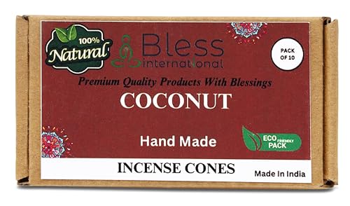 Bless International Coconut 100%-Natural-Incense-Cones Handmade-Hand-Dipped Organic-Chemicals-Free For-Purification-Relaxation-Positivity-Yoga-Meditation The-Best-Scents cover