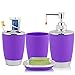 Garosa 4 Sztuk / Zestaw Akcesoria Do Kostiumu Kąpielowego Zawiera Kubek Uchwyt Na Szczoteczki Do Zębów Dozownik Mydła Butelka Na Balsam Modny Stylowy Design Zestaw Akcesoriów Łazienkowych (Fioletowy)