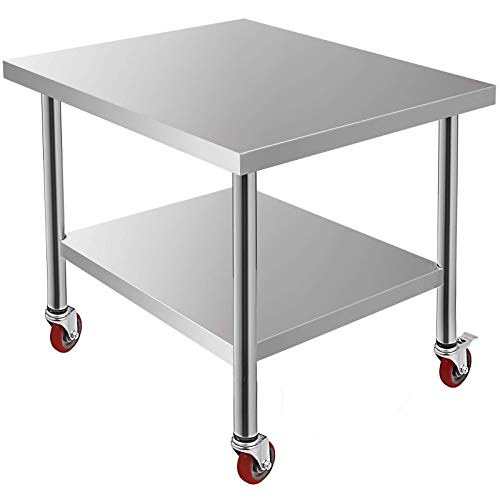 VEVOR Mesa de Trabajo de Cocina 4 Ruedas 762 x 915 mm Mesas de Cocina de Acero Inoxidable Tabla Mesa para la preparación de alimentoscocina para Bar Restaurante Escuela