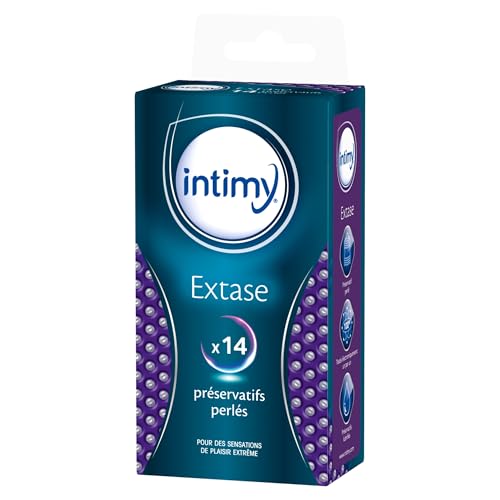 Intimy - Préservatifs extase x14 - Préservatifs lubrifiés avec réservoir - Surface texturée perlée - Non parfumé - Latex de caoutchouc naturel de qualité supérieure