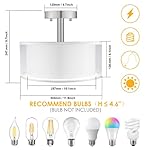 FOLKSMATE 3-Light Semi Flush Mount Ceiling Light Fixture, Drum Light with Double Fabric Shade, Modern Close to Ceiling Lamps for Dining Room Kitchen - Image 2