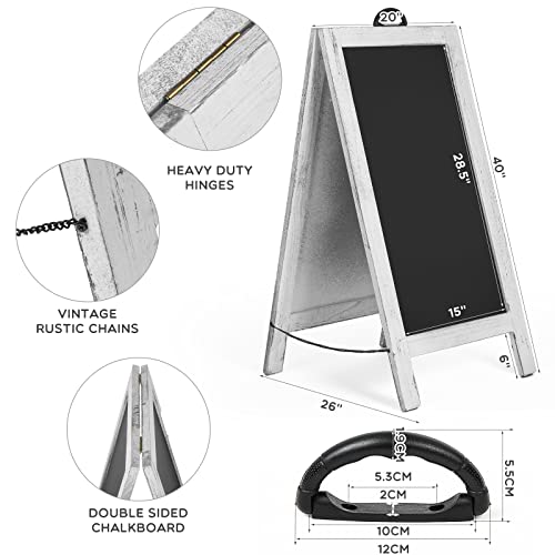 2 Pack A Frame Chalkboard Sign 40 X 20 Inch Free Standing Chalkboard Easel Wooden Sandwich Sidewalk Sign Outdoor Restaurant Menu Blackboard For Decorative Wedding Business Signage (Rustic White) #TOP1