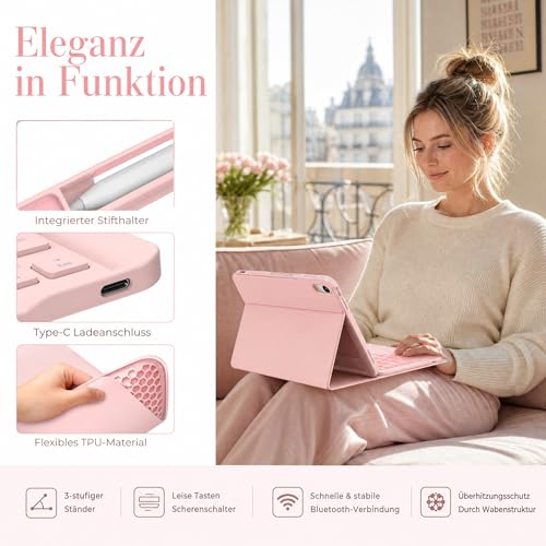 WALWALO Hell Rosa Hülle mit Tastatur für iPad A16 11 Generation 2025/10 Gen – Ansicht 3