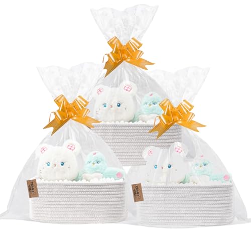 Image of COMFY-HOMI 13 inch x 8.5 inch x 5.1 inch Storage Baskets for Organizing | Cotton Rope Woven Basket | Toy Storage Bin Box | Basket for Shelves, Closet Organizer Bin, Decorative Closet Shelf, 3 Pack