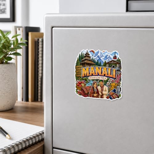 Image of Zesta Wooden Fridge Magnets Set | Refrigerator Decor Magnets for Kitchen | India Souvenir Fridge Magnet Collection | Wooden Magnet for Fridge Door Decoration (Manali)
