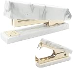 MEI YI TIAN Office Stapler Set, Marble Print & Gold, Elegant & Luxurious, Manual Stapler & Staple Remover Tool for Desktop Accessories Supplies
