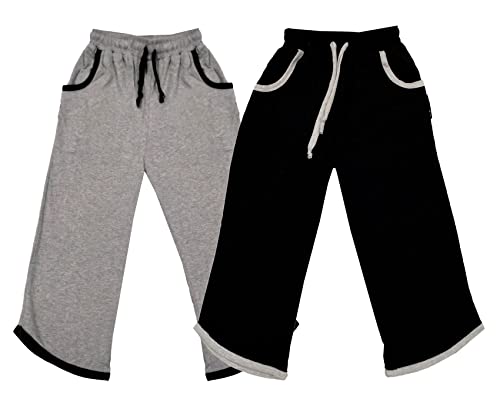 Image of IndiWeaves Kids Pure Cotton Solid Capri for Boys and Girls - Regular Fit [Pack of 2] Grey, Black