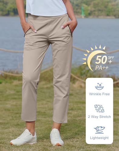 Pioneer Camp Jogginghose Damen 7/8 – Atmungsaktive Stretch-Elastischem Bund & 3 Taschen – Leichte Stoffhose für Golf, Business oder Alltag(Khaki/XL)