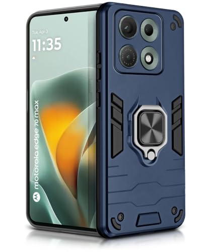 Image of WOW IMAGINE Shock Proof Back Case Mobile Cover for Motorola Moto Edge 70 Max 5G | Back Cover Case (Tough Armor | Hybrid PC + TPU | Ring Holder & in-Built Kickstand | Blue)