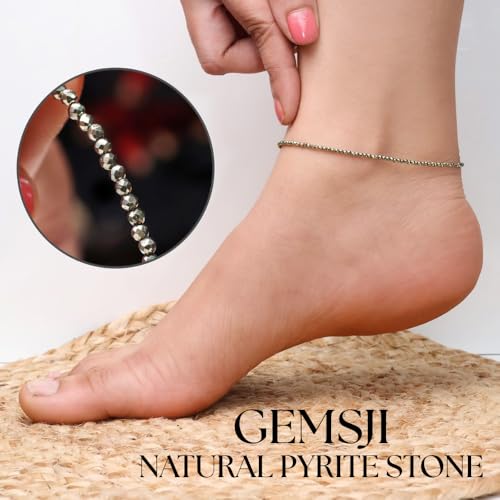Image of Original Raw Pyrite Anklet for Women | Natural Stone Jewellery for Wealth, Luck & Protection | Certified Pyrite Crystal Payal