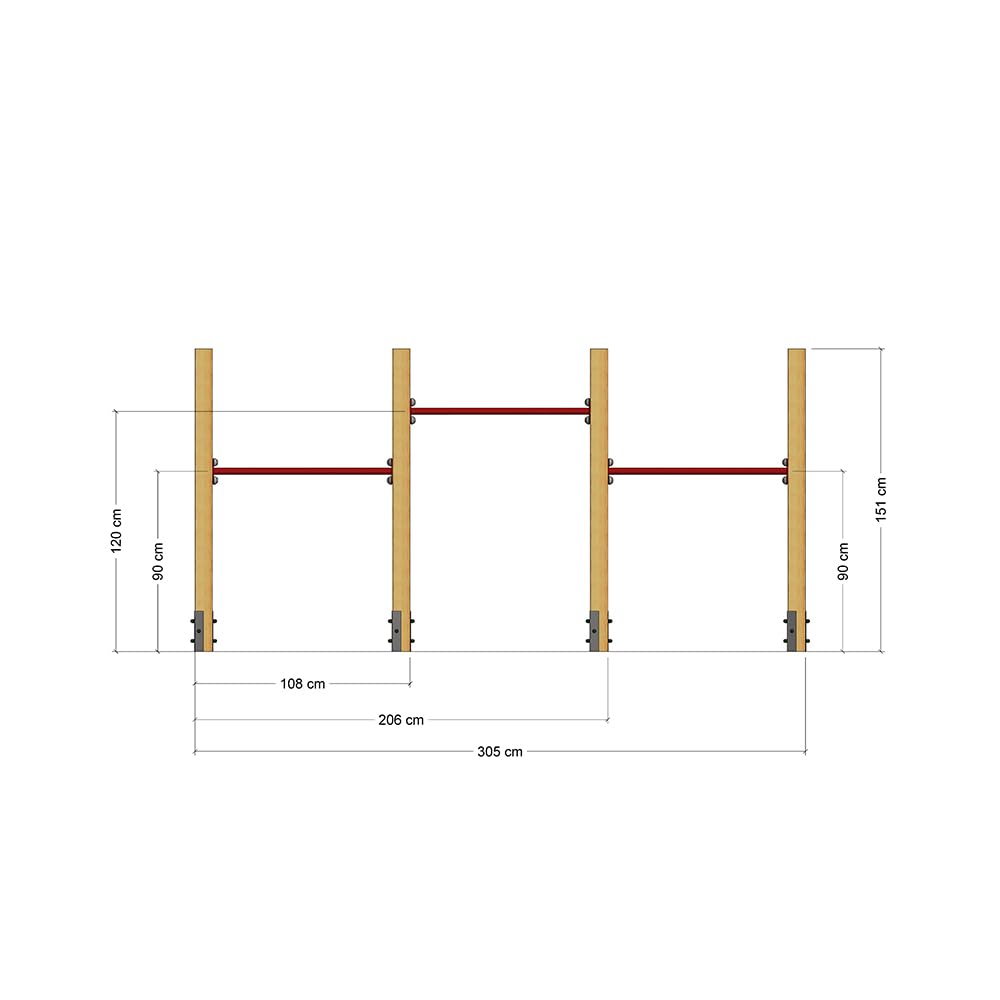 Wickey Dreier-Reck FIT Tumble 403 - Spielplatz Turngerät - Kinder Reckstangen-Set - Spielgerät aus Holz - 305x9x151 cm