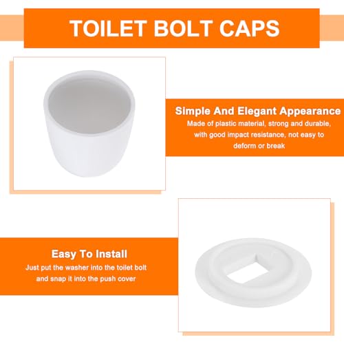 QUARKZMAN 24 Stück Toilettenbolzenkappen, 37mm/1,46 Kunststoff-Push-On-Toiletten-Sitzbodenbolzenkappen, Universelle Bodenbolzenkappen mit Unterlegscheiben, Weiß