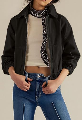 Cropped Bomber Jackets Women Fall Outfits 2025 Lightweight Zip Up Long Sleeve Casual Denim Jacket With Pockets4