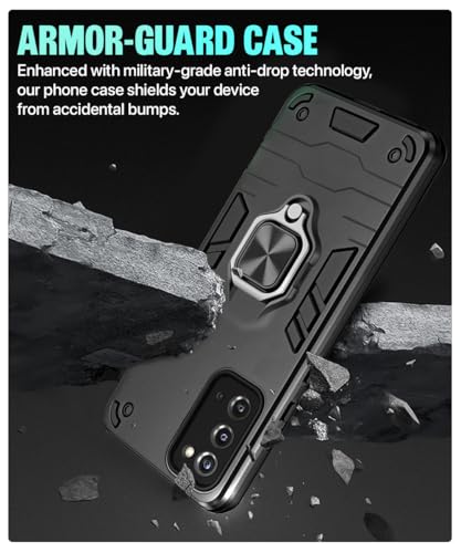 Image of WOW IMAGINE Shock Proof Back Case Mobile Cover for Samsung Galaxy Note 20 (Armor | Hybrid PC + TPU | Full Protection with Ring Holder Kickstand | Carbon Black)