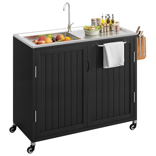 Girarvs Outdoor Grill Cart with Sink - Solid Wood & ...