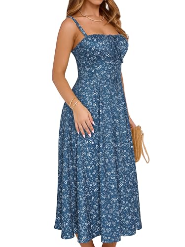 YATHON Women's Summer Midi Corset Boho Dresses Fall Casual Floral Spaghetti Straps Lace Up Dress Flowy Aline Beach Sundress3