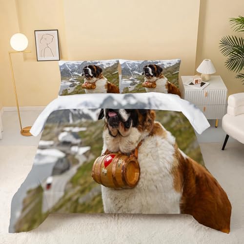 GULUZAI Edredon Cama 105 Invierno, Perro San Bernardo Edredones Nordicos 105 de Microfibra, Relleno Nordico 4 Estaciones Reversible, Ligero y Suave Edredón 200x200 cm y 2 Fundas de Almohadas 50x75 cm