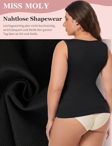 MISS MOLY Shapewear Damen Tanktop Bauch Weg Shape Unterhemd Damen Nahtloses Figurformendes Trägertop Formende Tops Body Shaper Shirt Shaping Hemd (Schwarz,3XL)