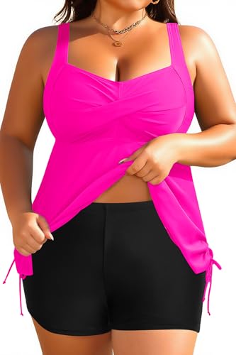 Image of Aqua Eve Women Plus Size Tankini Swimsuit Two Piece Flowy Swimdress Bathing Suits with Shorts