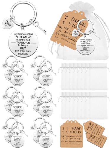 QAUYETM 36 Pcs Employee Appreciation Gift Bulk Thank You Coworker Keychains with Organza Bags Inspirational Cards for Nurse Staff Team Customer Service Appreciation Gifts