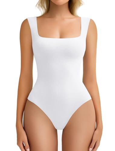 Image of Avidlove Bodysuits for Women Square Neck Body Suit Double Lined Tank Top Bodysuit Soft