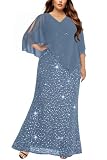 Pinup Fashion Plus Size Dusty Blue Formal Evening Gown Sequin Mermaid Dress