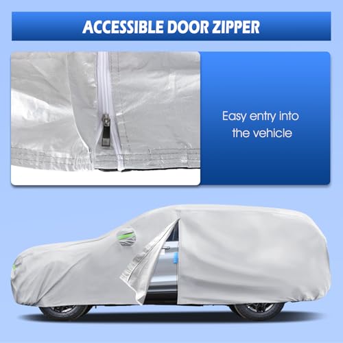 Image of Car Cover Custom Fit for Ford Explorer 1995-2026, Migaven Waterproof Full Exterior Cover Sun Rain Protection with Door Zipper and Cotton Lining, Silver