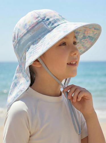 Image of icolor Kids Sun Hat UPF50+ Sun Protection Bucket Hat Toddler Summer Beach Play Hats with Neck Flap for Girl Boy Ages 3~10