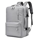 Mochila de Viagem Expansível Impermeável com Compartimento Acolchoado para Laptop, Design Unissex Moderno (CInza)